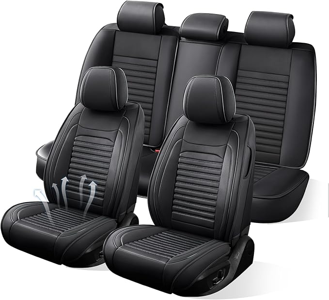 Car Seat Covers Full Set Fit for Toyota RAV4 2001-2026, Premium Faux Leather Car Seat Protector,Breathable Anti-Slip Full Wrapping Edge Seat Covers(Black,Full Set)