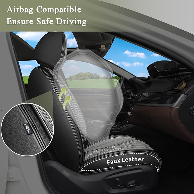 Full Set Car Seat Covers for Subaru Legacy 1995-2024 2025 2026: Breathable Perforated Leather Seat Cover (Black&Grey)