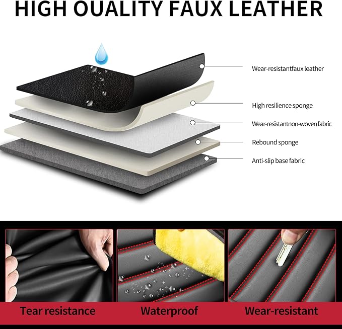 Fit Santa Cruz Car Seat Covers for Hyundai Santa Cruz 2022-2025 2026-Upgraded Premium Waterproof & Breathable Leather, Airbag Compatible, All-Weather Seat Cushion Protector (2 Front/Black+Red)