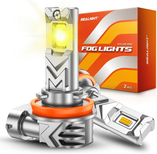 SEALIGHT H16 H11 H8 LED Fog Light Bulb Yellow, 800% Brightness 14,000 Lumens 3500K Amber Yellow H11 Fog Lights LED, Strong Penetration, Plug and Play, Exterior Lighting, Pack of 2