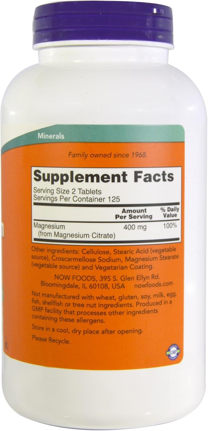 Now Foods Magnesium Citrate 200mg, 250 Tablets (Pack of 2)