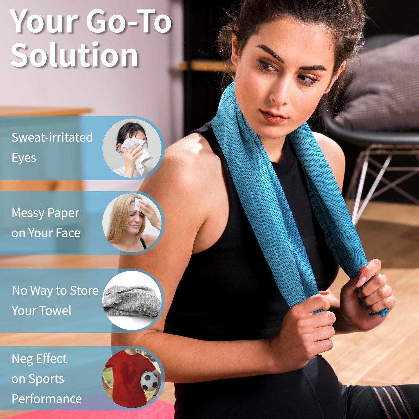 YESLIFE 4 Pack Cooling Towel 40"x12", Gym Towels for Men and Women, Soft Breathable Workout Towels for Yoga, Running, Sport, & More (Blue, Grey, Green, Pink)
