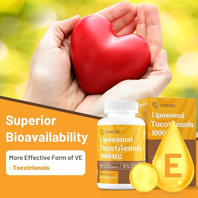 Liposomal Tocotrienols 1000mg - High Bioavailability Vitamin E Tocotrienols Supplements,95% Delta & 5% Gamma Tocotrienol Capsules Support Skin,Bone,Antioxidant,180 Softgels