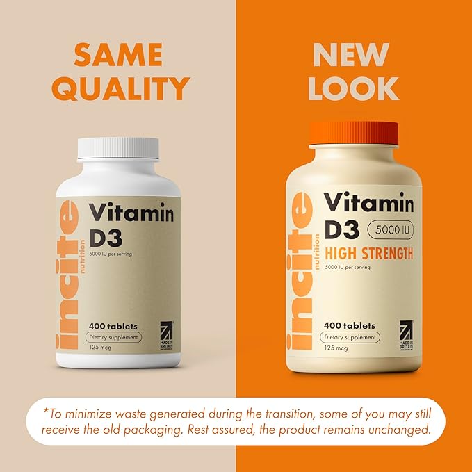 Incite Nutrition Vitamin D 5000 iu - 400 Premium Vitamin D3 Easy-Swallow Micro Tablets - High Strength Cholecalciferol VIT D3 5000iu - Vegetarian Supplement - Made in The UK