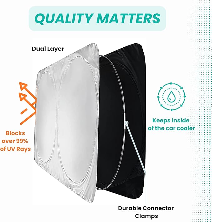 Windshield Sun Shade -Certified 99.87% UVB & 99.02% UVA Car Sun Shade. Award Winning Sunshade - Patented Technology | Compatible for Acura RDX (2007-2012) | Car Shades by Kinder Fluff