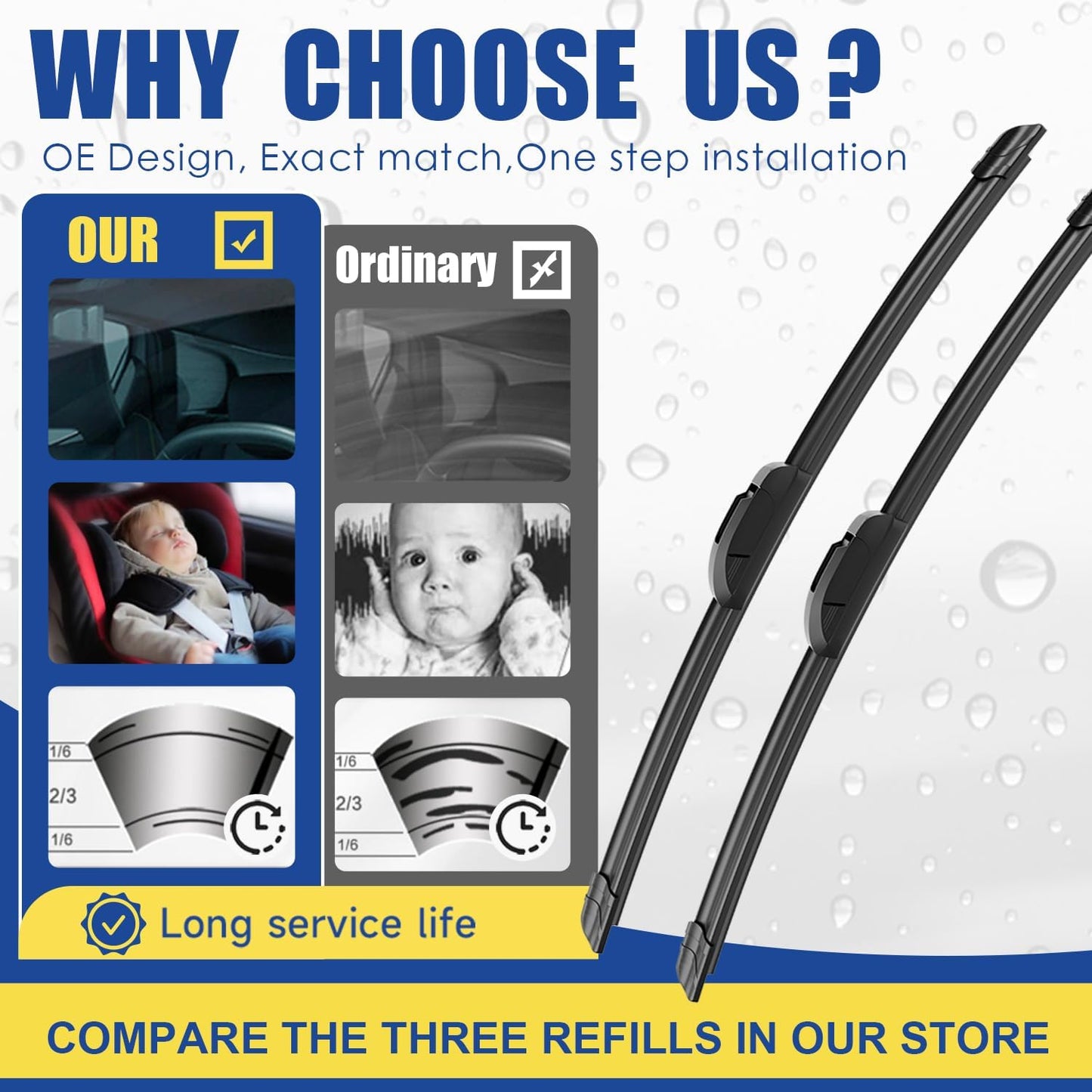 3 wipers Replacement for 2017 2018 2019 2020 2021 2022 Honda CRV CR-V, Windshield Wiper Blades Original Equipment Replacement - 26"+17"+12" (Set of 3) U/J HOOK