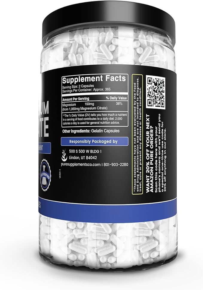 Pure Original Ingredients Magnesium Citrate (730 Capsules) No Magnesium Or Rice Fillers, Always Pure, Lab Verified