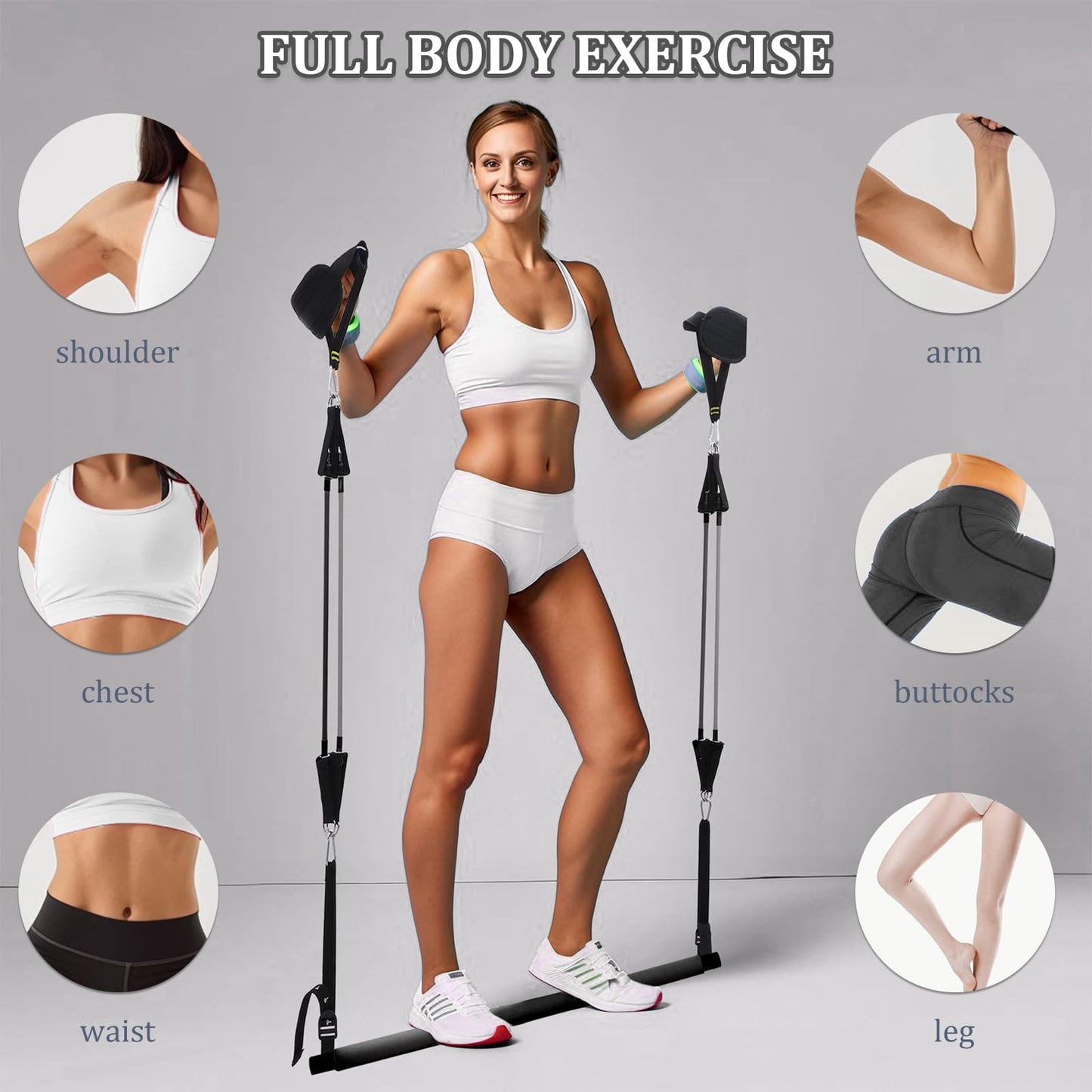 Pilates Bar Kit with 3 Set Resistance Bands, Multifunctional Pilates Workout Equipment for Women Men, Exercise Bands Set for Home Gym Fitness Yoga Strength Training