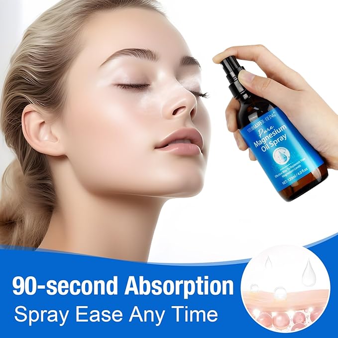 Magnesium Spray, Pure Magnesium Oil Spray Organic Natural in Glass Bottle, Easy to Absorb and Use 120ml