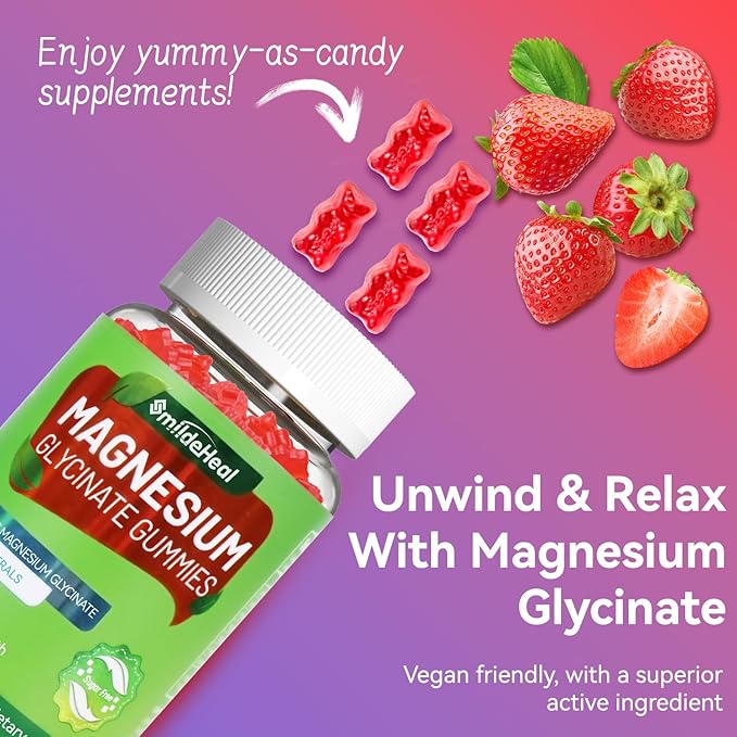 Magnesium Glycinate Gummies 600mg for Women & Men, with Magnesium L-Threonine 300mg, CoQ10 and Black Pepper, Vegan (60 Count)
