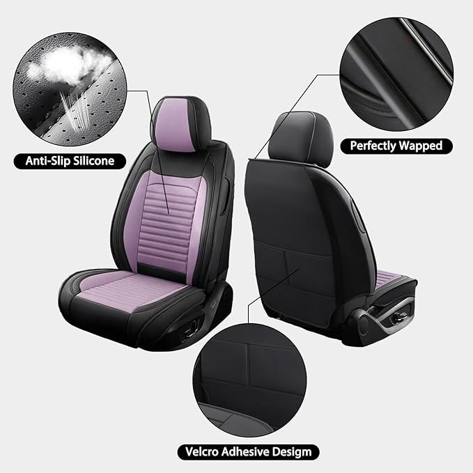 Car Seat Covers Full Set Fit for Toyota Corolla Cross 2022-2025,2026, Premium Faux Leather Car Seat Protector,Breathable Anti-Slip Full Wrapping Edge Seat Covers(Black&Purple,Full Set)