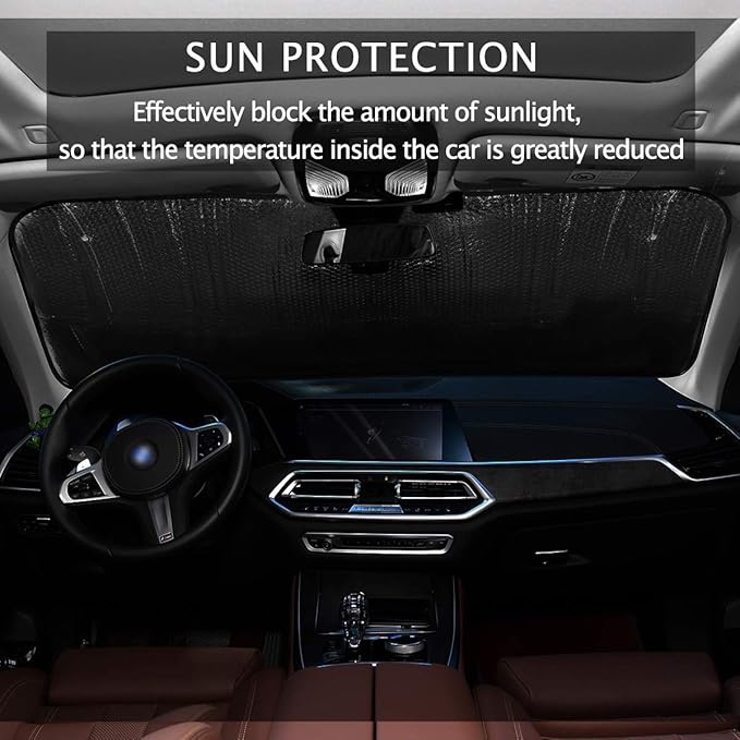 Cat Driving Car Windshield Sun Shade Fun Animal Cool Foldable UV Ray Sun Visor Protector Sunshade to Keep Your Vehicle Cool (55" x 27.6")