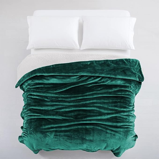 IR Imperial Rooms Emerald Green Sherpa Fleece Throw Blanket Twin Size for Bed - Wholesale Bulk Pack of 12 Sherpa Blankets - Soft Fluffy Throw Blankets for Hotels, Guest Bedroom, 60x80 Inches