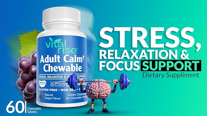 Magnesium & Ashwagandha Chewable Tablets for Adults – High Absorption Magnesium Stress Support Supplement – Gluten-Free, Vegan, Non-GMO, Grape-Flavored (60 Count)