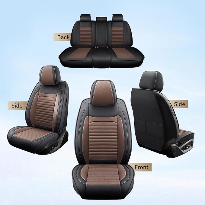 Car Seat Covers Full Set Fit for Toyota Corolla Cross 2021-2025,2026, Premium Faux Leather Car Seat Protector,Breathable Anti-Slip Full Wrapping Edge Seat Covers(Black&Brown,Full Set)