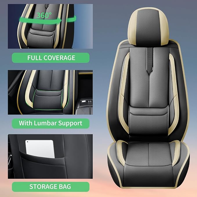 Fit Venue Car Seat Covers for Hyundai Venue 2020-2025 2026-Upgraded Premium Waterproof & Breathable Leather,Airbag Compatible,All-Weather Seat Cushion Protector,2 Front/Black-Beige