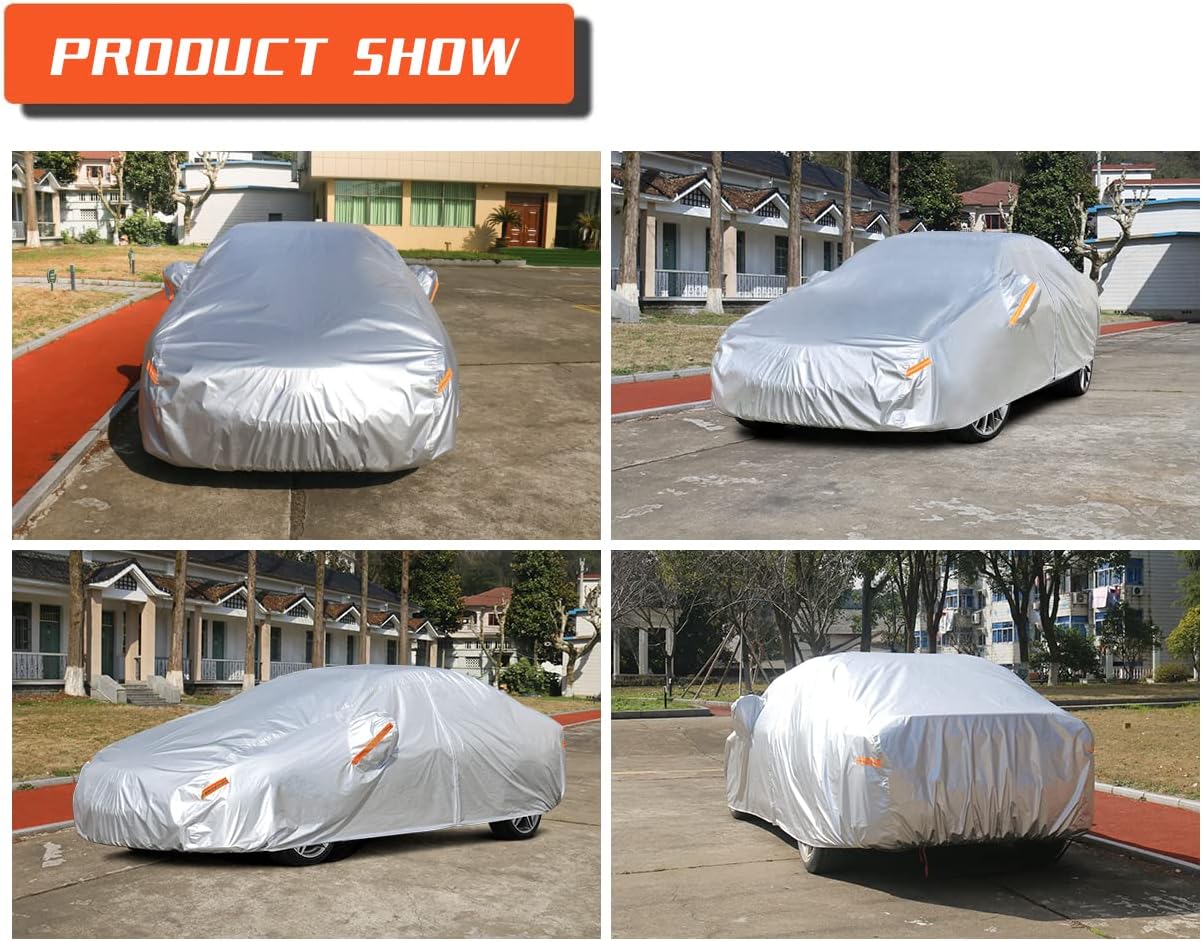 Kayme Car Covers for Automobiles Waterproof All Weather with Zipper Sun Uv Rain Protection Mirror Pocket Fit Nissan, Audi A3 Sedan, Acura Integra/Rsx, Hyundai Accent etc.(Up to 177 Inch) 3M