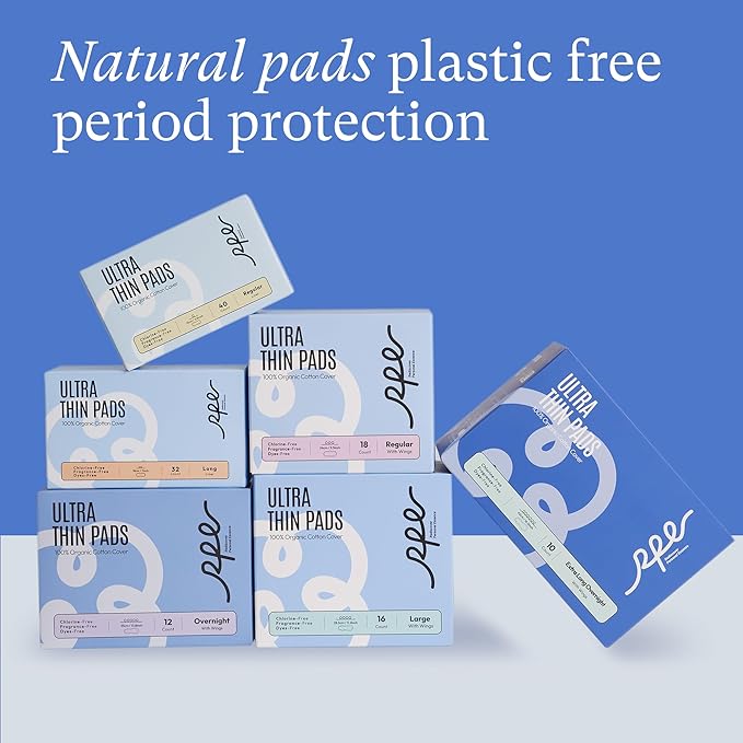 100% Organic Overnight Pads for Women, Ultra Thin Extra Heavy Flow Menstrual Sanitary Napkins with Wings Cotton Extra Coverage Period-Pads Super Absorbency Feminine Pad (Overnight, Size 5, 36 Ct)