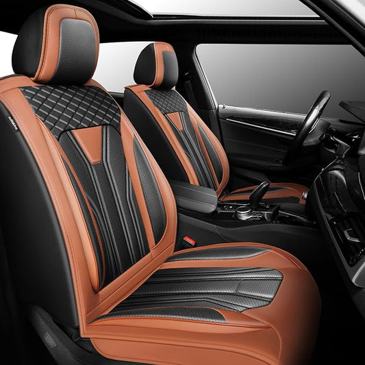 Fit Tucson Car Seat Covers Premium Leather for Hyundai Tucson 2010-2025 2026. Waterproof， Breathable, Scratch-Resistant & All-Weather Seat Cushion Protector (Front Seat, Brown&Black)