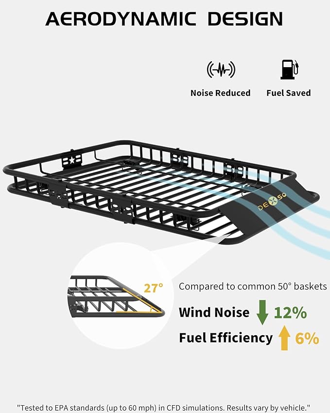 DEXSO 51" x 36" Universal Roof Rack Basket with Cargo Net, 200 Lbs Capacity Rooftop Cargo Carrier Basket, Heavy Duty Luggage Holder Rack for SUVs, Trucks, Vehicles