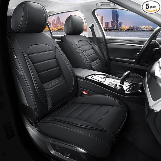 Car Seat Covers Full Set, 5Pcs Universal Leather Seat Covers for Cars, Waterproof Front and Rear Seat Covers Breathable Automotive Vehicle Seat Cover for Most Trucks, SUVs, Sedans, Black