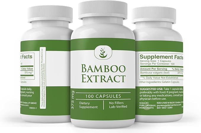 Pure Original Ingredients Bamboo Extract, (100 Capsules) Always Pure, No Additives Or Fillers, Lab Verified