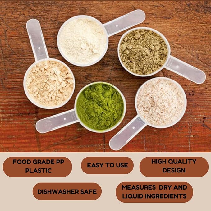 Plastic Measuring Scoop, 2 teaspoon (11 cc | 11 mL) Long Handle Spoons for Powders, Granules, Coffee, Pet Food, Baking Supplies, Protein and Other Dry Goods, BPA Free (Set of 100)
