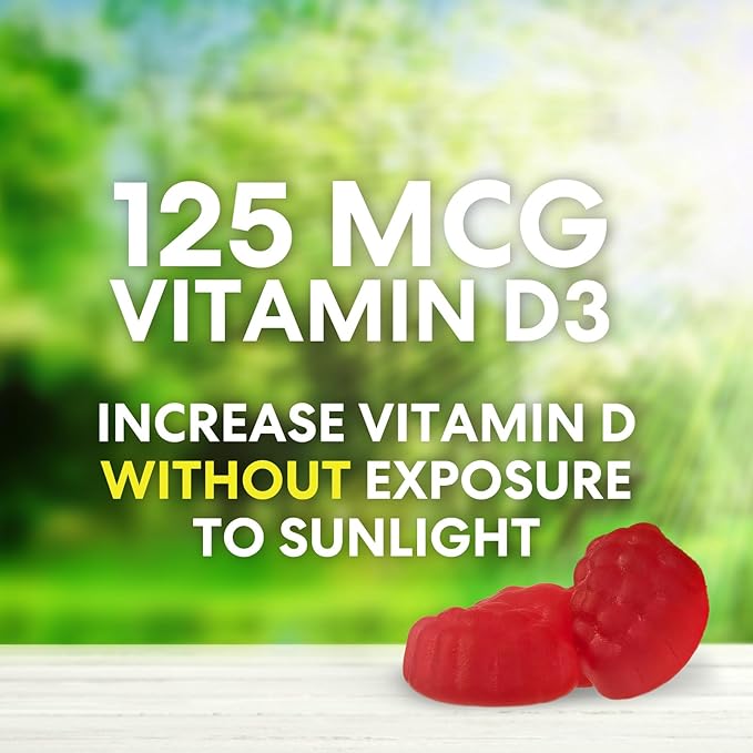 Vitamin D3 Supplement Gummy 5000 IU (125 mcg) Dietary Vitamins D for Men & Women - Bone, Teeth, Muscle & Immune Health Support, High Potency VIT D3 Nature's Non-GMO & Gluten Free - 60 Gummies