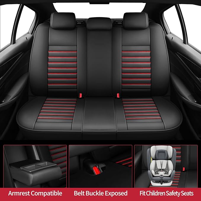 Fit Venue Car Seat Covers for Hyundai Venue 2020-2024 2025 2026 - Upgraded Premium Waterproof & Breathable Leather,Airbag Compatible, All-Weather Seat Cushion Protector (Full Set,Black+Red)