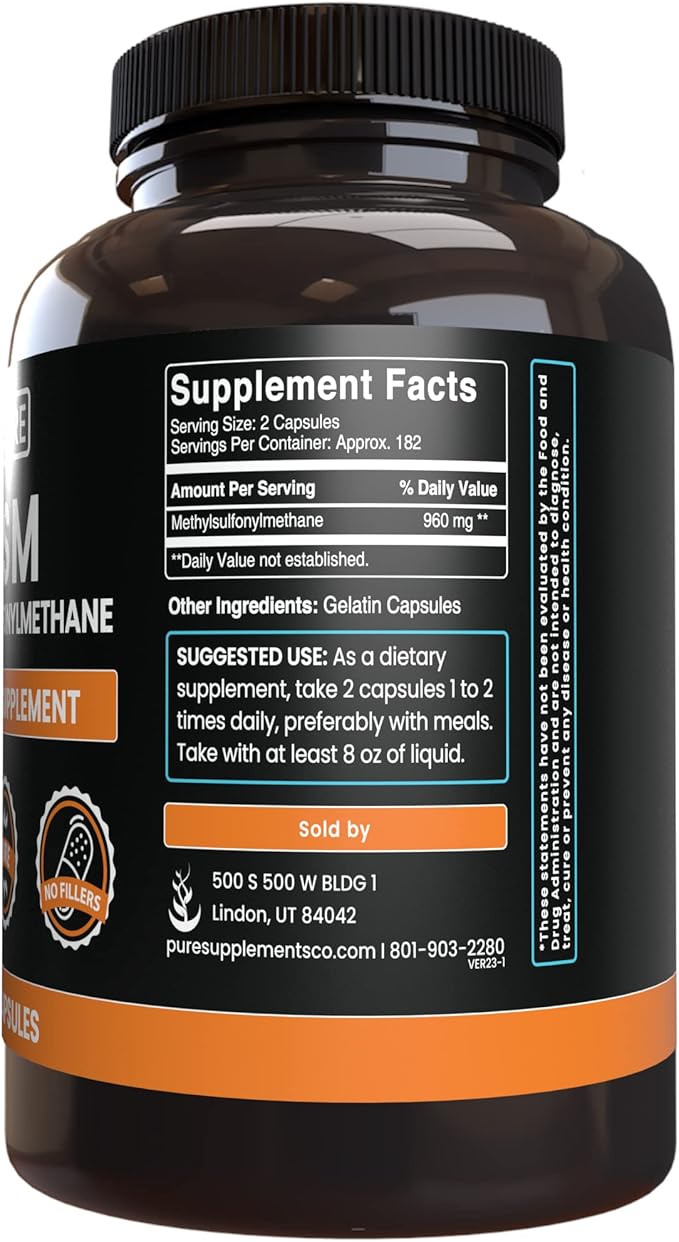 PURE ORIGINAL INGREDIENTS MSM (365 Capsules) No Magnesium Or Rice Fillers, Always Pure, Lab Verified