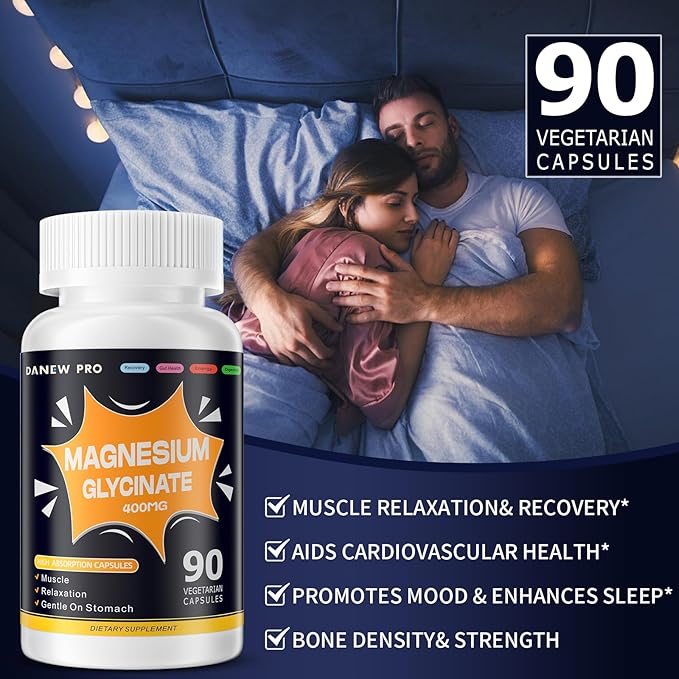 Magnesium Glycinate 400 MG per Serving 100% Chelated for High Absorption, Gentle On Stomach, Non-GMO, 90 Vegetarian Capsules
