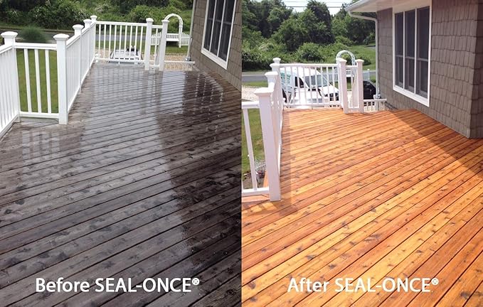 Seal-Once Nano+Poly Penetrating Wood Sealer with Polyurethane - Premium Waterproof Sealant -2 Gallon & Black