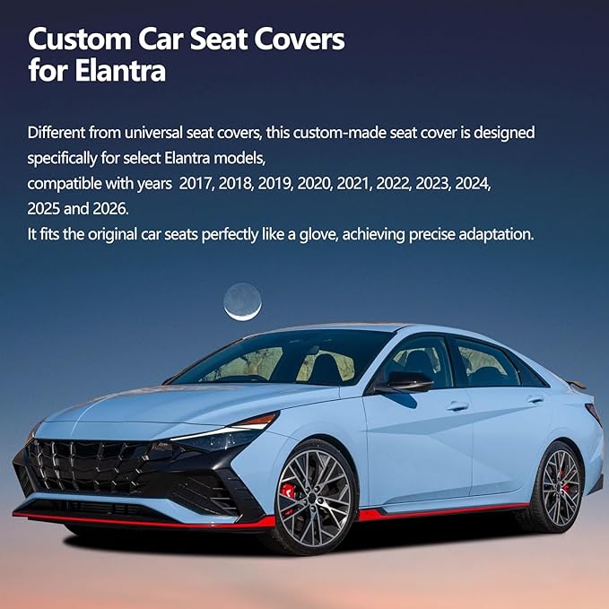 Fit Elantra Car Seat Covers for Hyundai Elantra 2017-2024 2025 2026 - Upgraded Premium Waterproof & Breathable Leather,Airbag Compatible, All-Weather Seat Cushion Protector(Full Set,Black+Red)