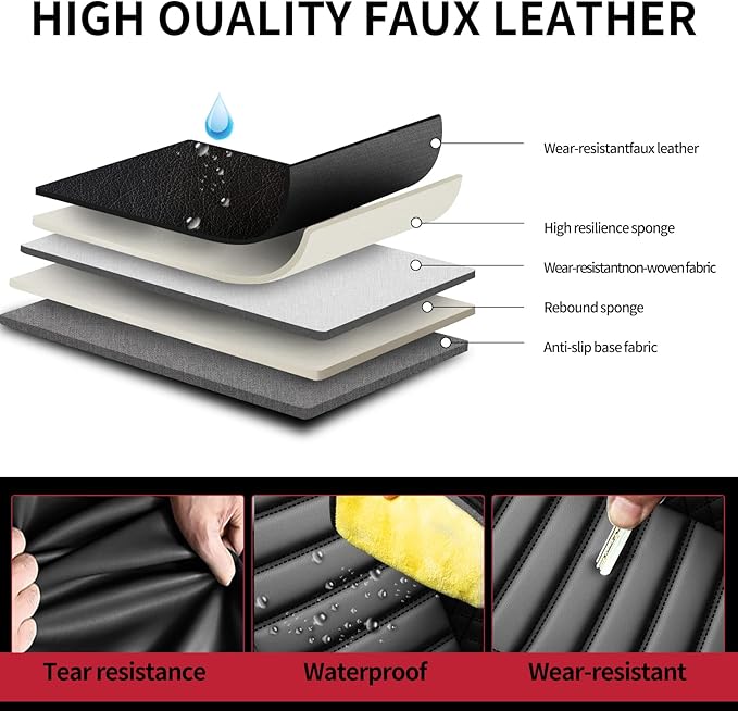 Fit Kona Car Seat Covers for Hyundai Kona 2018-2024 2025 2026 - Upgraded Premium Waterproof & Breathable Leather, Airbag Compatible, All-Weather Seat Cushion Protector (Full Set, Black)