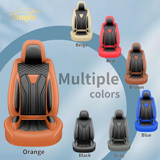 Fit Accord Car Seat Covers Premium Leather for Honda Accord 2012-2025 2026. Waterproof， Breathable, Scratch-Resistant & All-Weather Seat Cushion Protector（Front Seat,Orange&Black