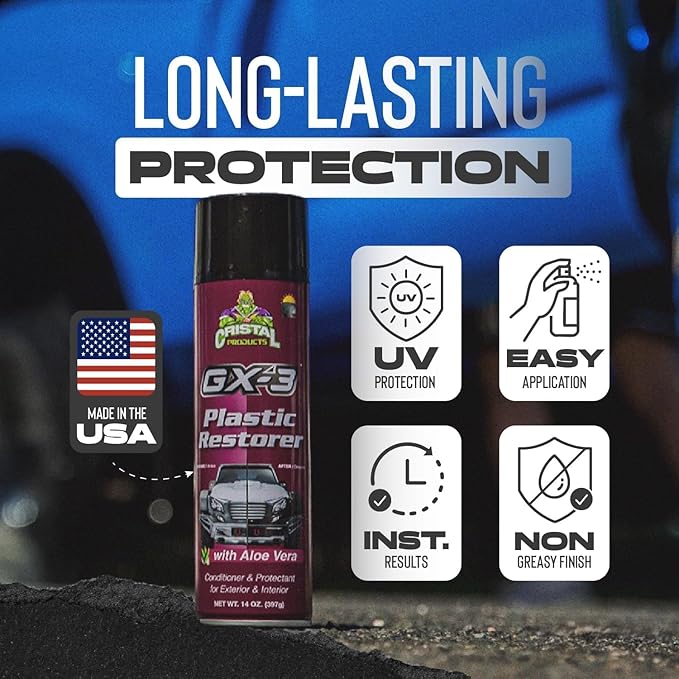 GX-3 Plastic Restorer – Black Plastic Restorer for Cars & Automotive Trim Restorer – Interior Car Cleaner & Exterior Faded Plastic, Vinyl & Rubber Renewer with Aloe Vera 2PK (8 fl oz)