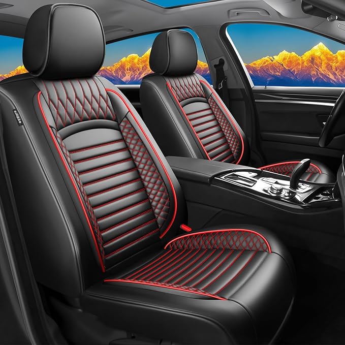 Fit Elantra Car Seat Covers for Hyundai Elantra 2017-2024 2025 2026 - Upgraded Premium Waterproof & Breathable Leather,Airbag Compatible, All-Weather Seat Cushion Protector(Full Set,Black+Red)
