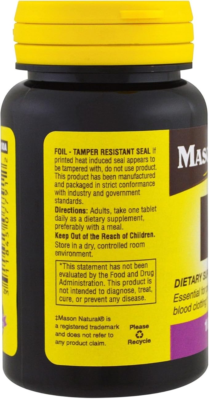 Mason Natural Vitamin K, 100mcg, Tablets, 100 ea