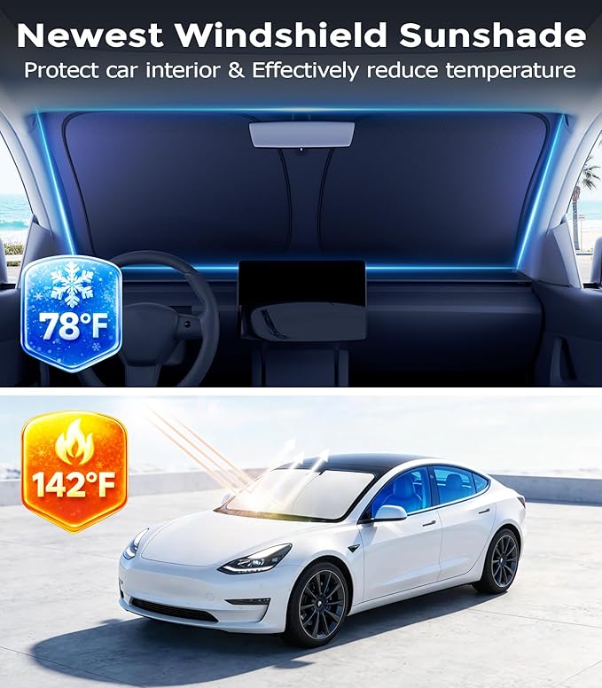 DMJN Windshield Sun Shade for Jeep Grand Cherokee (2011-2026), Car Sunshade for Front Windshield [100% Efficient Block UV & Scorching Sun] UPF50+ Heat Block - Protect Interior & Keep Cooler