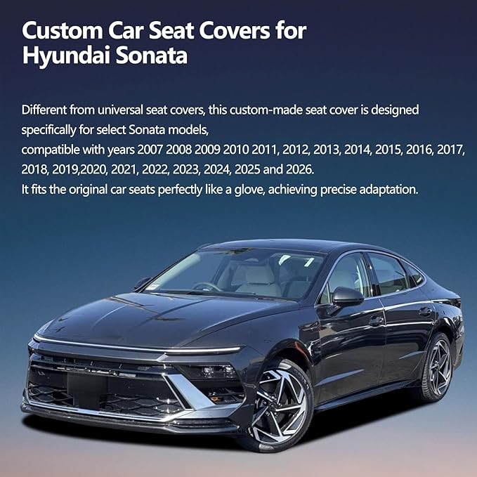 Fit Sonata Car Seat Covers for Hyundai Sonata 2004-2024 2025 2026- Upgraded Premium Waterproof & Breathable Leather, Airbag Compatible, All-Weather Seat Cushion Protector (2 Front/Black)