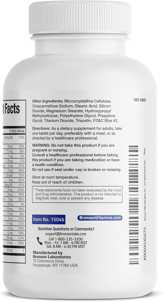 Bronson ONE Daily Mens 50+ Complete Multivitamin Multimineral, 180 Tablets
