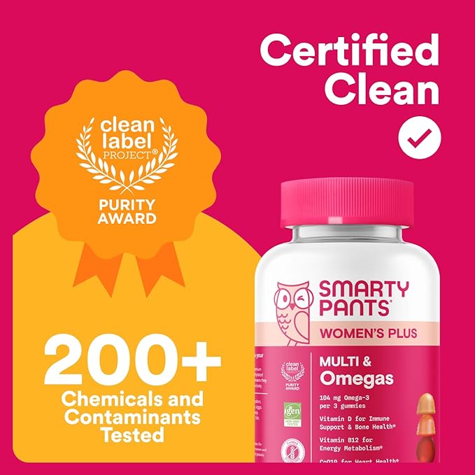 SmartyPants Women's Multivitamin Gummies - Improved Formula: Omega 3 (DHA/EPA), Methylfolate, CoQ10, Vitamin D3, C, Vitamin B12, B6, A, K & Zinc, Inositol, Gluten Free, 90 Count (30 Day Supply)