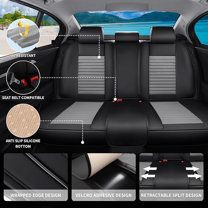 Car Seat Covers Full Set Fit for Toyota Prius 2001-2026, Premium Faux Leather Car Seat Protector,Breathable Anti-Slip Full Wrapping Edge Seat Covers(Black&Gray,Full Set)