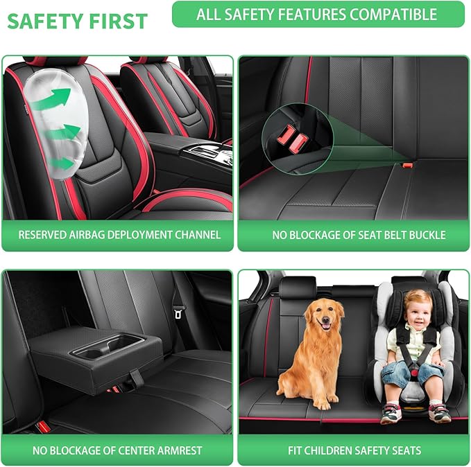 Fit Tucson Car Seat Covers for Hyundai Tucson 2010-2024 2025 2026 -Upgraded Premium Waterproof & Breathable Leather,Airbag Compatible,All-Weather Seat Cushion Protector,Full Set,Black-Red
