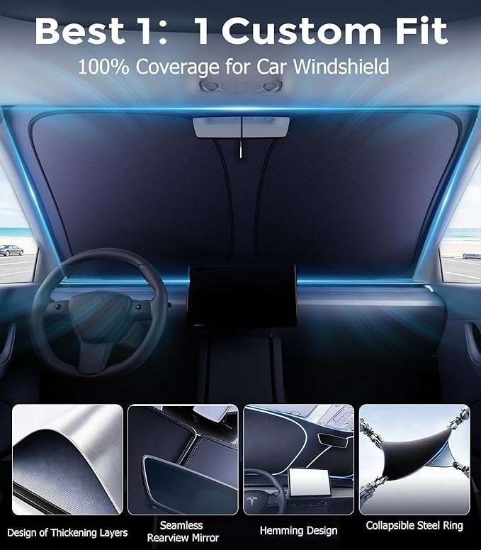 DMJN Windshield Sun Shade for Honda Accord (2023-2026), Car Sunshade for Front Windshield [100% Efficient Block UV & Scorching Sun] UPF50+ Heat Block - Protect Interior & Keep Cooler