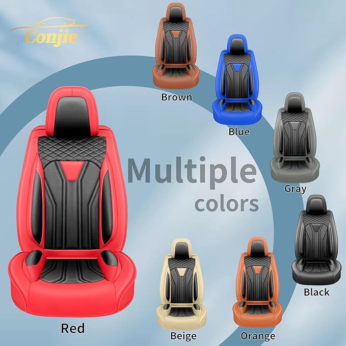 Fit Frontier Car Seat Covers Premium Leather for Nissan Frontier 2009-2025 2026. Waterproof， Breathable, Scratch-Resistant & All-Weather Seat Cushion Protector（Full Set,Red&Black