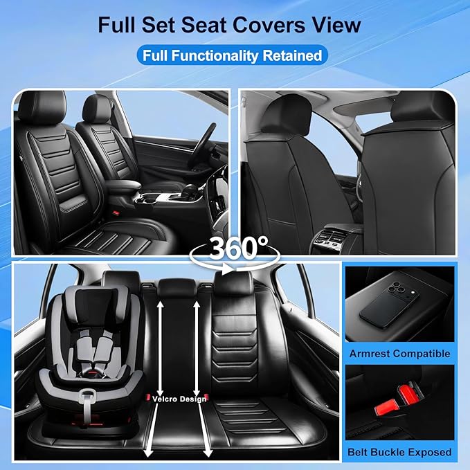 Fit RAV4 Car Seat Covers (Front Pair) for Select Toyota RAV 4 2013-2025 2026 /RAV4 Hybrid - Premium Full Coverage Leather, Airbag Compatible, Waterproof & All Weather Seat Protector, Black