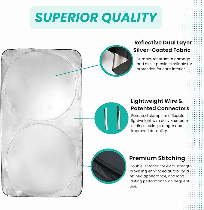 Windshield Sun Shade -Certified 99.87% UVB & 99.02% UVA Car Sun Shade. Award Winning Sunshade - Patented Technology | Compatible for Porsche Macan 2014-2026 | Car Shades by Kinder Fluff
