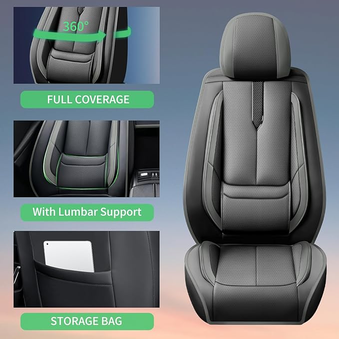 Fit Tucson Car Seat Covers for Hyundai Tucson 2010-2024 2025 2026 -Upgraded Premium Waterproof & Breathable Leather,Airbag Compatible,All-Weather Seat Cushion Protector,2 Front/Black-Grey