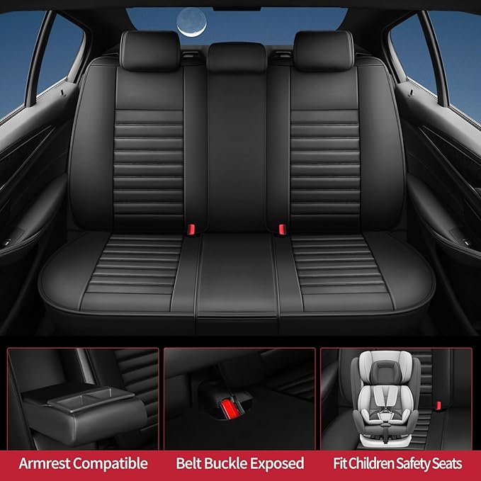 Fit Prius Car Seat Covers for Toyota Prius 2001-2024 2025 2026 - Upgraded Premium Waterproof & Breathable Leather, Airbag Compatible, All-Weather Seat Cushion Protector (Full Set, Black)